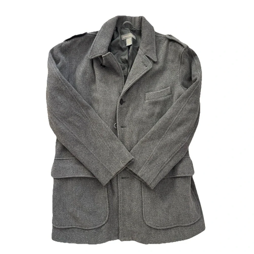 Vintage Y2K Banana Republic Pea Coat Jacket Men’s Medium Gray‎ Wool Blend